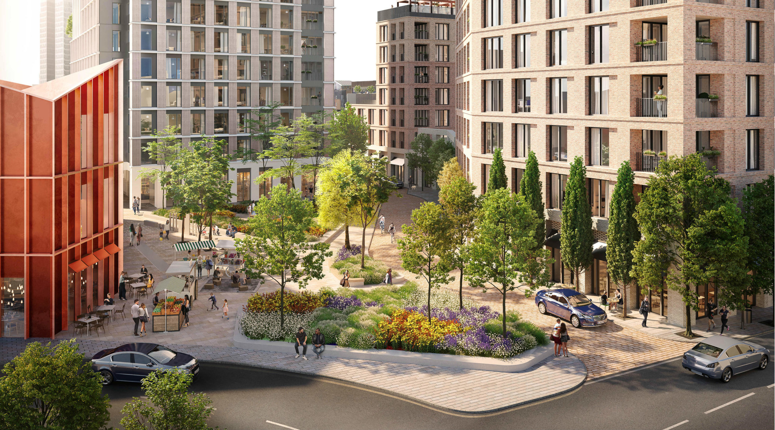 CGI of Devonshire Square, a new public space for Old Kent Road